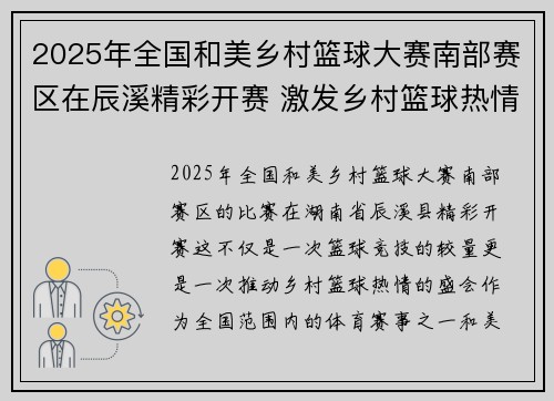 2025年全国和美乡村篮球大赛南部赛区在辰溪精彩开赛 激发乡村篮球热情